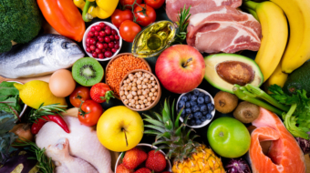 Background,Healthy,Food.,Fresh,Fruits,,Vegetables,,Meat,And,Fish,On